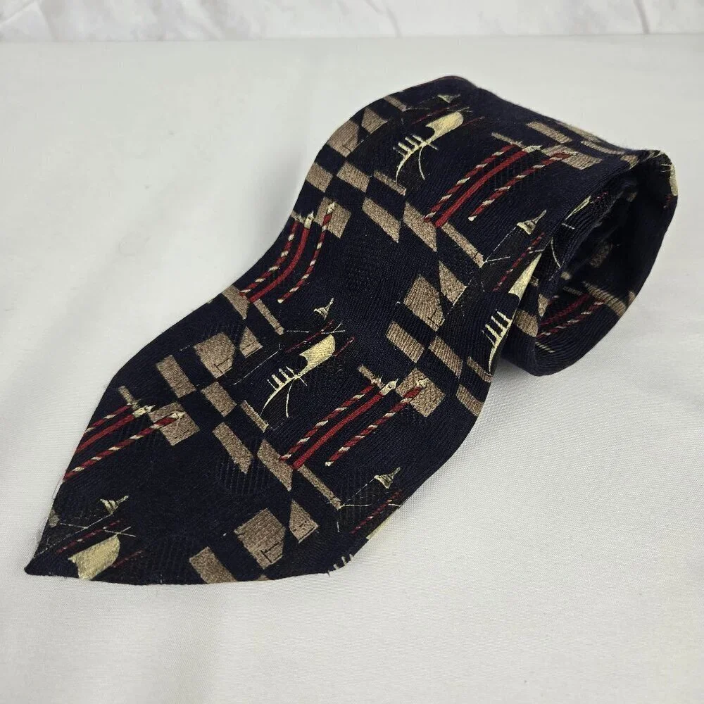 Ermenegildo Zegna 100% Silk Men's Tie Navy Blue Patterned Office Professional